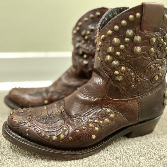 Ash Kendra Brown Leather Studded Calf Leather Western Style Booties Size 36 - Picture 1 of 7